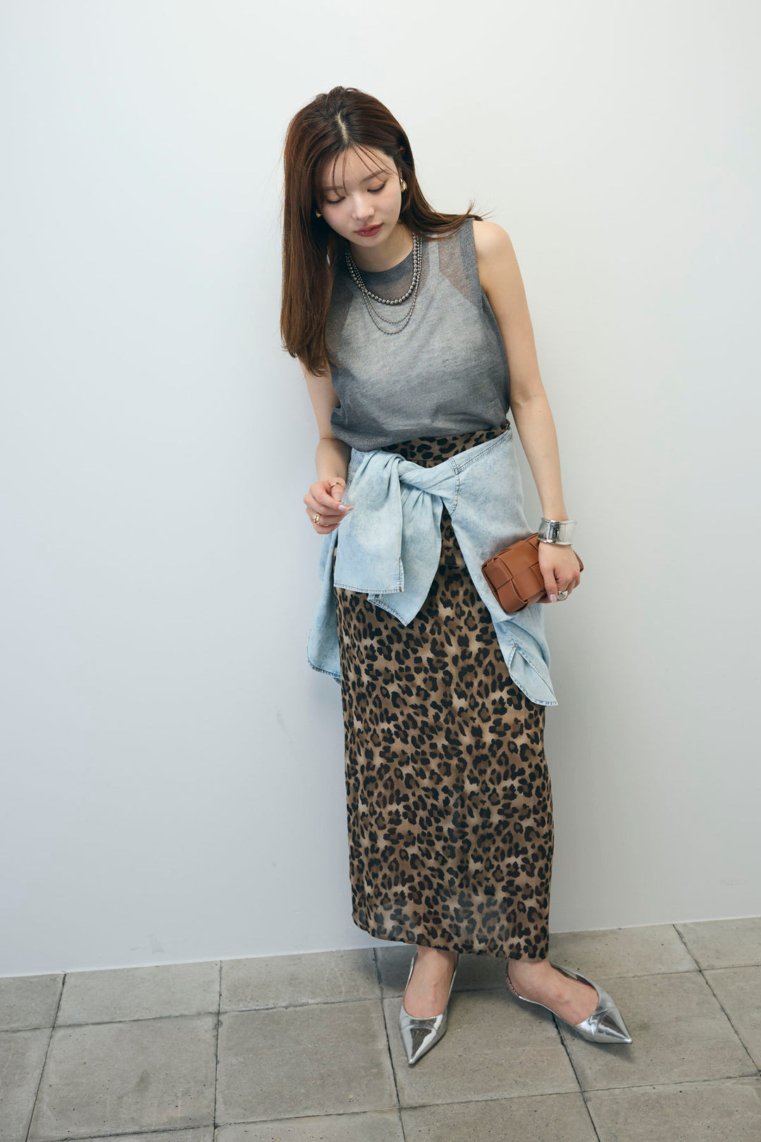 [予約/SET]デニムライクシャツ+シアーノースリーブニット(2set)