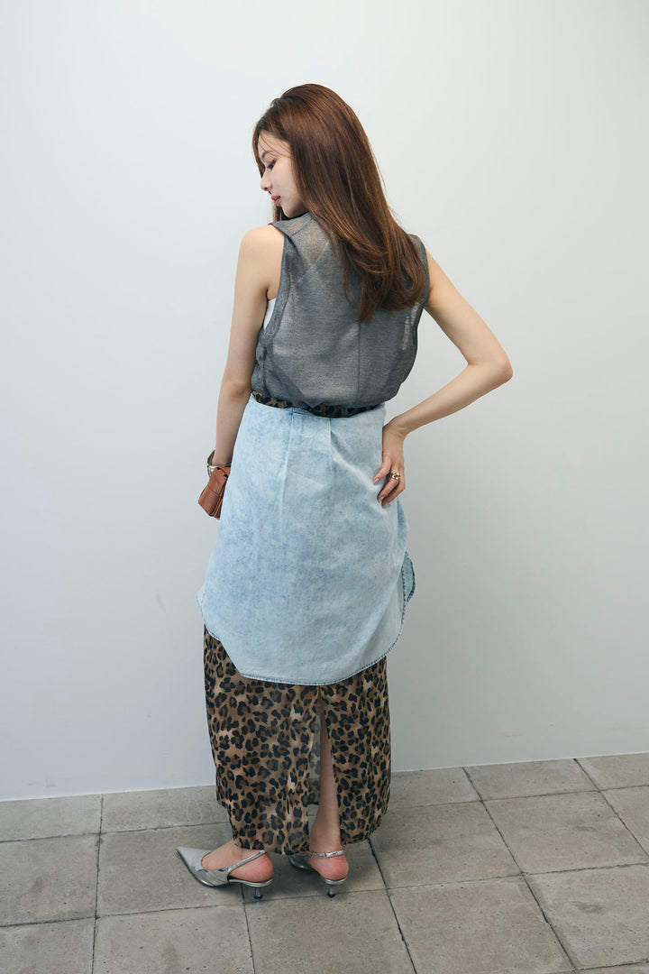 [予約/SET]デニムライクシャツ+シアーノースリーブニット(2set)