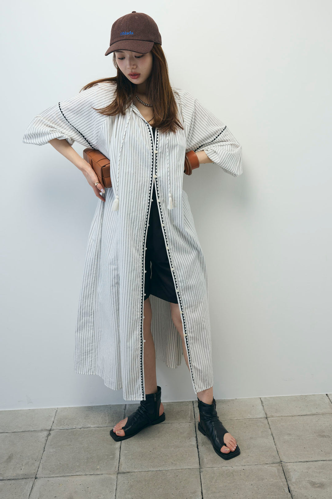 [予約/SET]ストライプ刺繍ワンピース+ツイルタックハーフパンツ(2set)