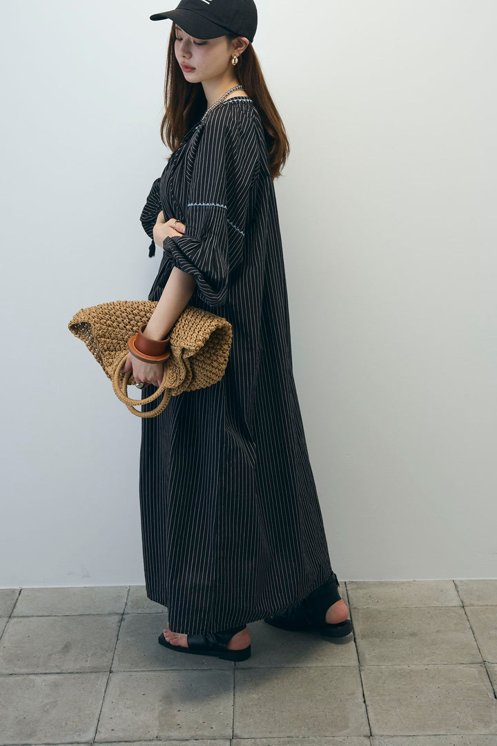 [予約/SET]ストライプ刺繍ワンピース+ツイルタックハーフパンツ(2set)