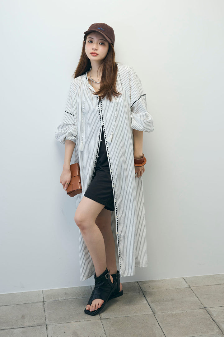 [予約/SET]ストライプ刺繍ワンピース+ツイルタックハーフパンツ(2set)