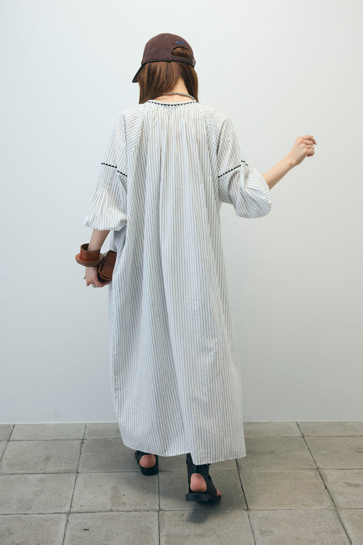 [予約/SET]ストライプ刺繍ワンピース+ツイルタックハーフパンツ(2set)