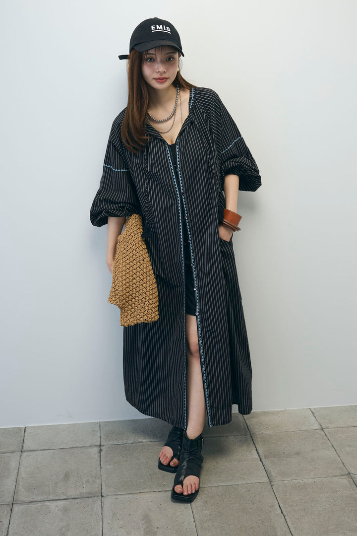 [予約]ストライプ刺繍ワンピース