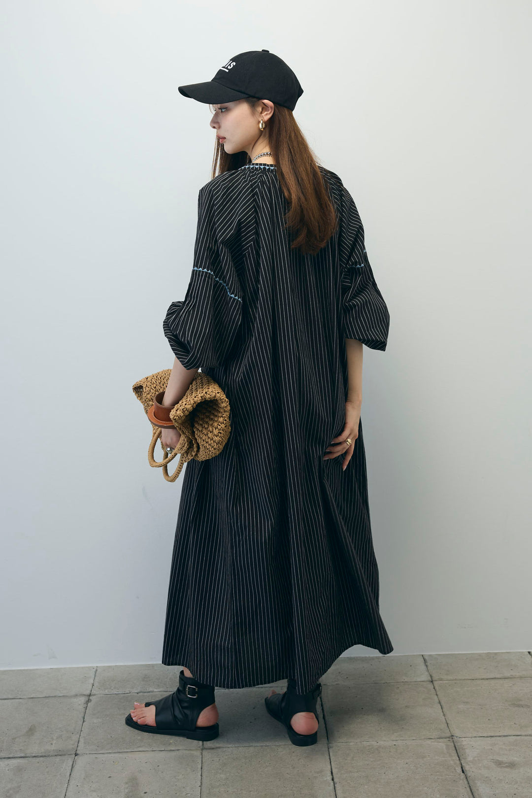 [予約/SET]ストライプ刺繍ワンピース+ツイルタックハーフパンツ(2set)