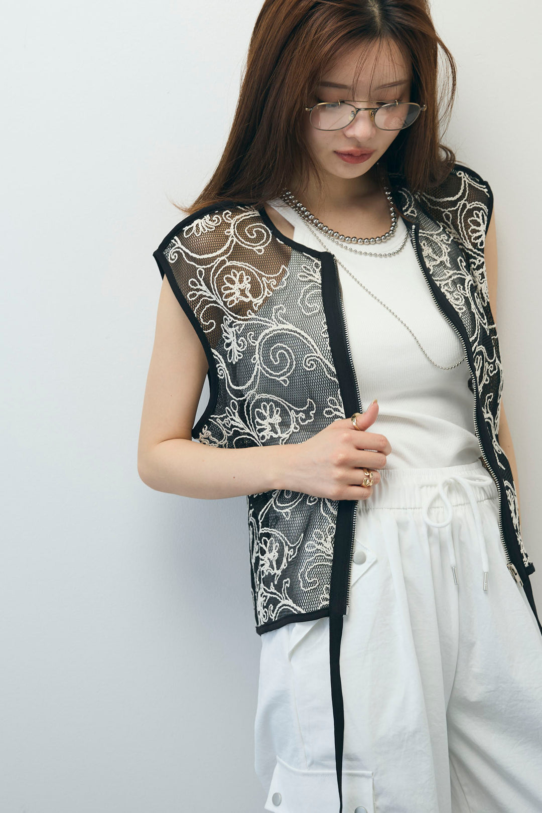 [予約/SET]シアーエンブロイダリーZIPトップス+カーゴパンツ(2set)