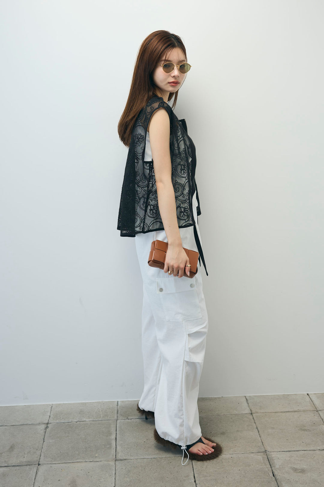 [予約/SET]シアーエンブロイダリーZIPトップス+カーゴパンツ(2set)