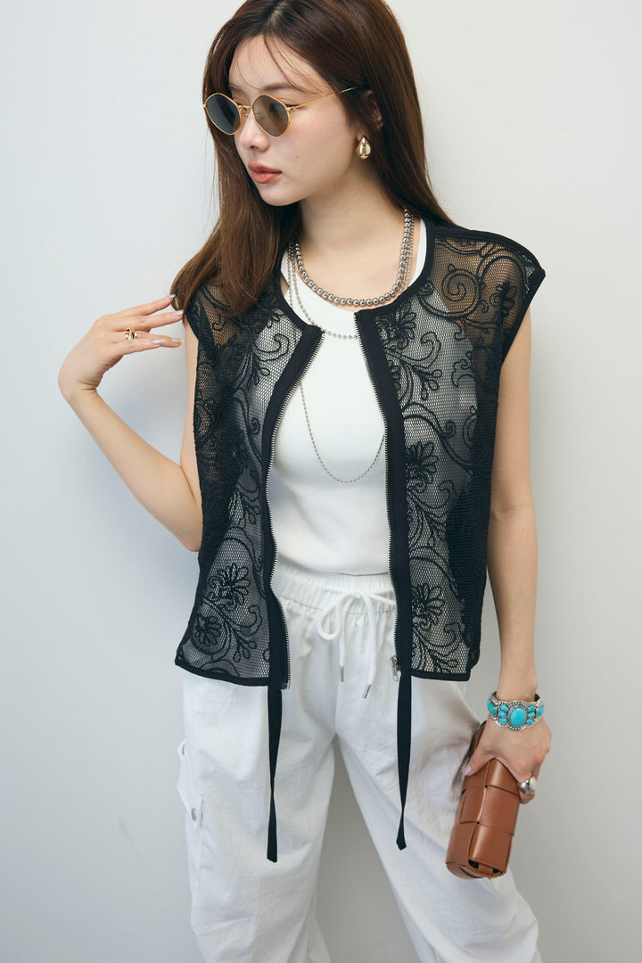 [予約/SET]シアーエンブロイダリーZIPトップス+カーゴパンツ(2set)