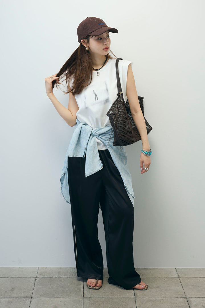 [予約/SET]バックオープンフォトT+サイドラインサテンパンツ(2set)