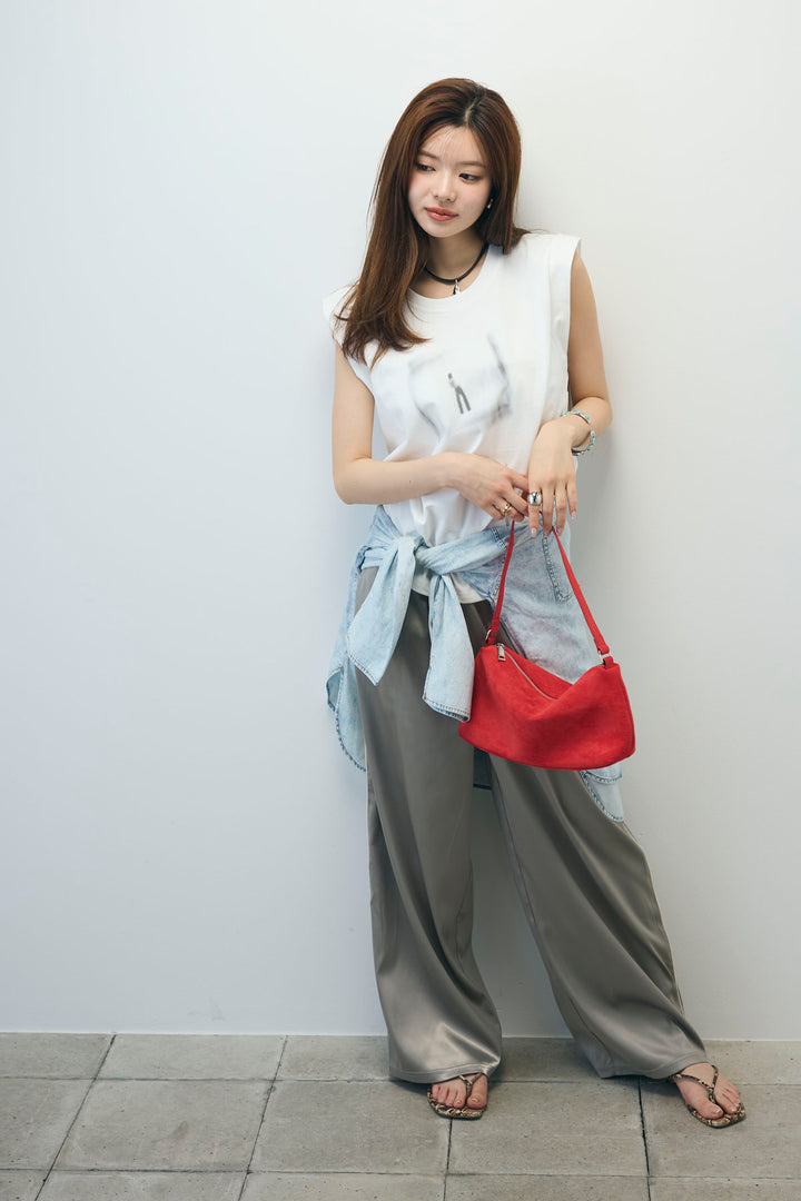 [予約/SET]バックオープンフォトT+サイドラインサテンパンツ+デニムライクシャツ(3set)