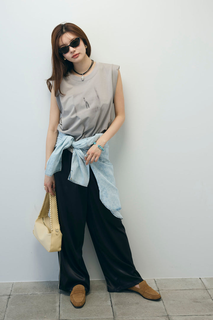 [予約/SET]バックオープンフォトT+サイドラインサテンパンツ+デニムライクシャツ(3set)
