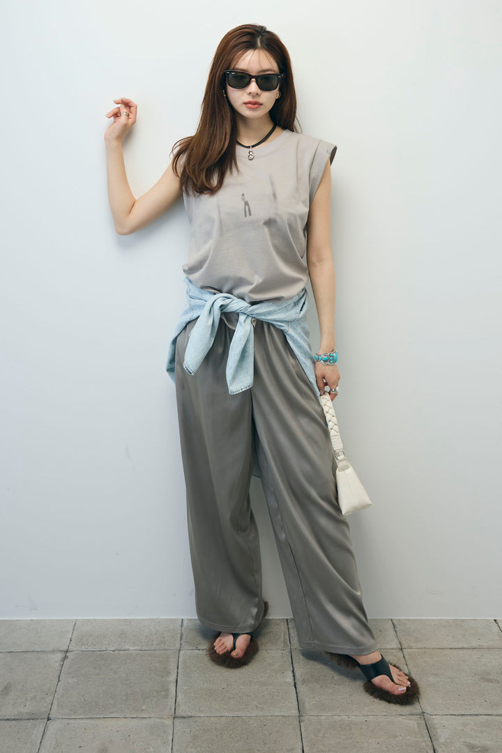 [予約/SET]バックオープンフォトT+サイドラインサテンパンツ+デニムライクシャツ(3set)