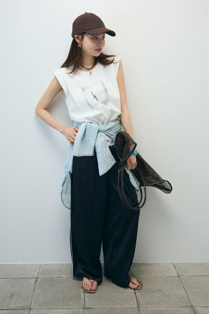 [予約/SET]バックオープンフォトT+サイドラインサテンパンツ(2set)