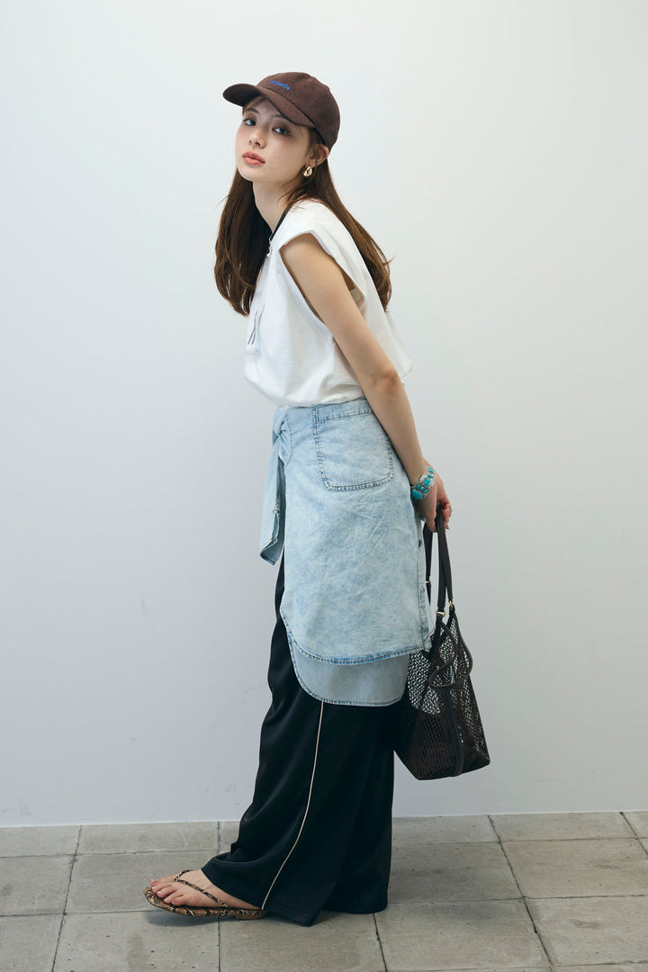 [予約/SET]バックオープンフォトT+サイドラインサテンパンツ(2set)