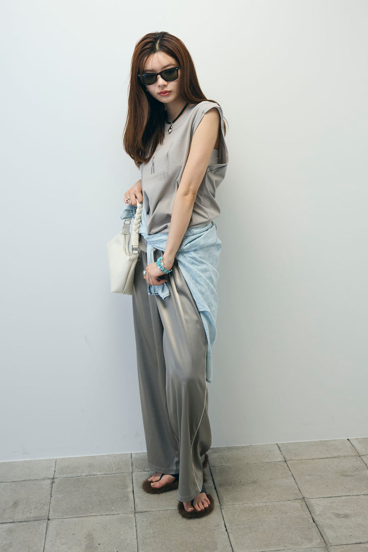 [予約/SET]バックオープンフォトT+サイドラインサテンパンツ(2set)