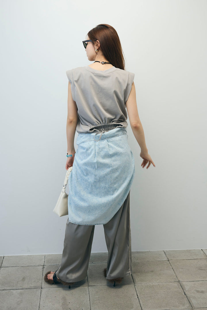 [予約/SET]バックオープンフォトT+サイドラインサテンパンツ(2set)