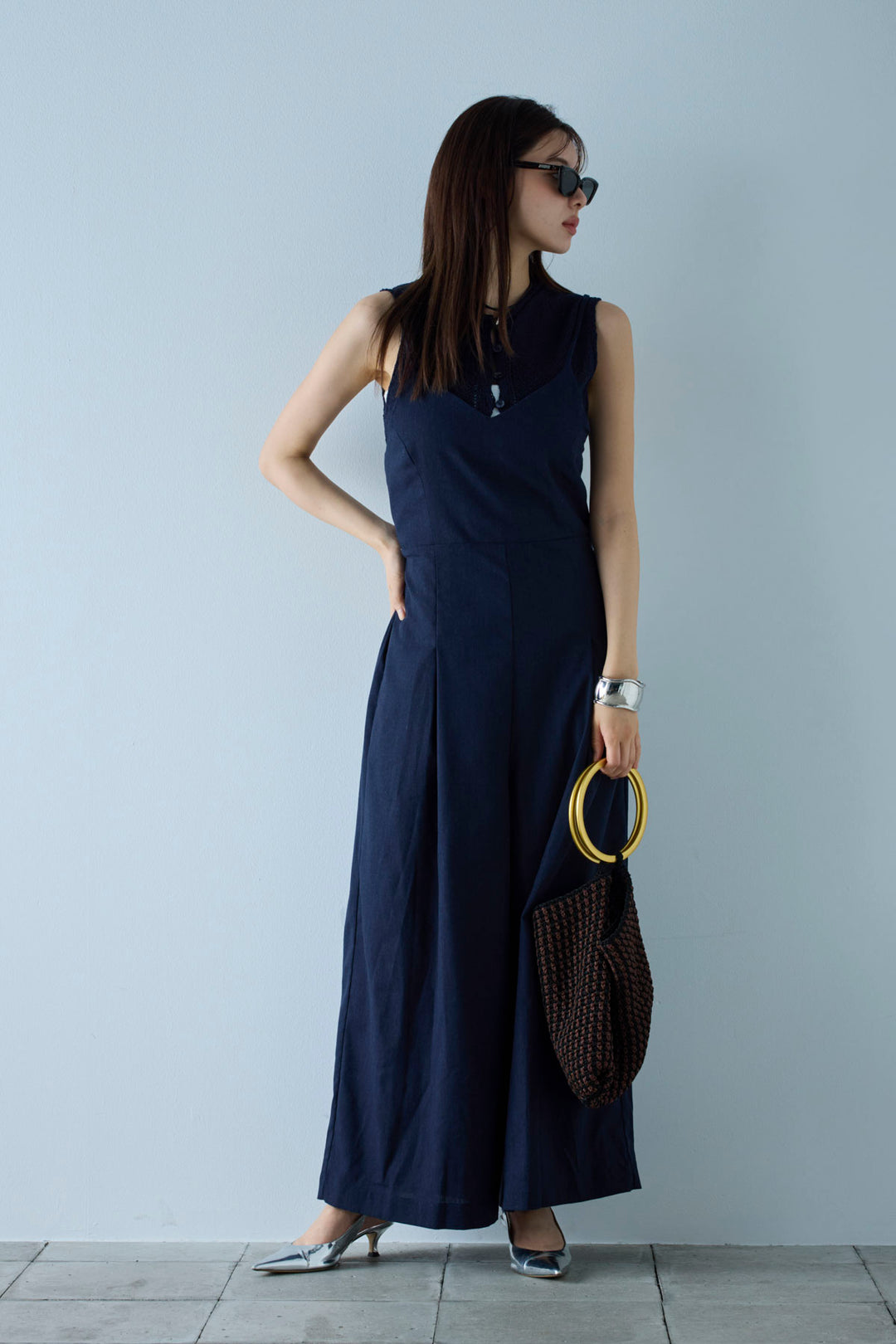 [予約/SET]フロントボタンPO+リネンミックスキャミサロペット(2set)