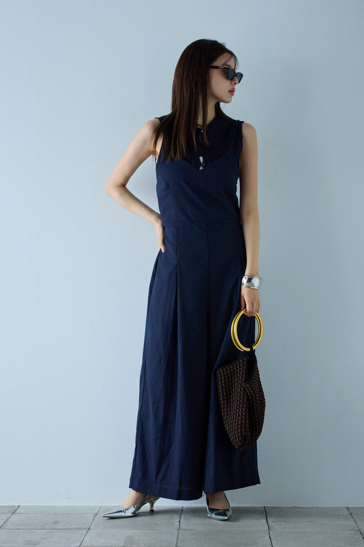 [予約/SET]フロントボタンPO+リネンミックスキャミサロペット(2set)