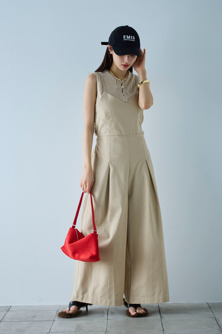 [予約/SET]フロントボタンPO+リネンミックスキャミサロペット(2set)