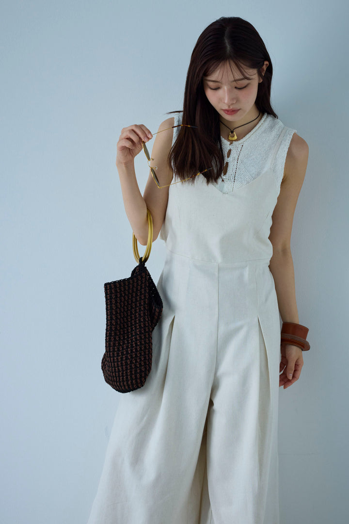 [予約/SET]フロントボタンPO+リネンミックスキャミサロペット(2set)