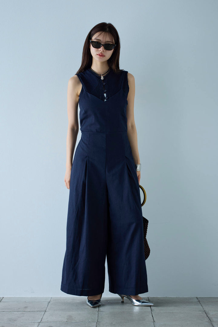 [予約/SET]フロントボタンPO+リネンミックスキャミサロペット(2set)