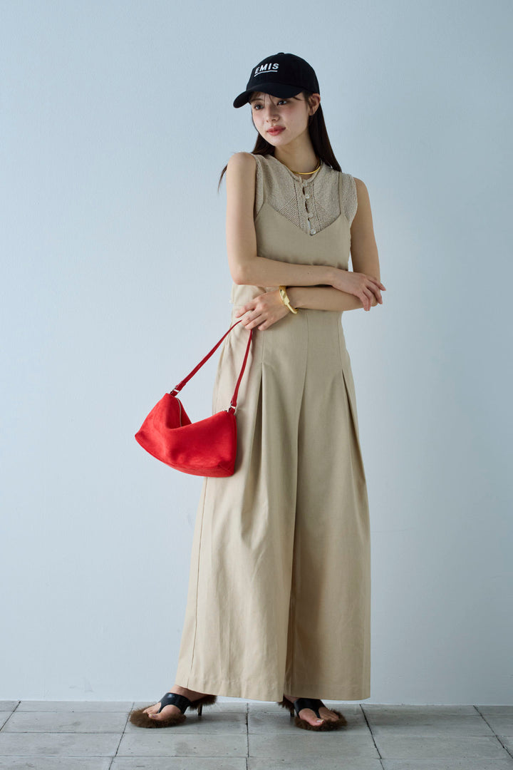 [予約/SET]フロントボタンPO+リネンミックスキャミサロペット(2set)