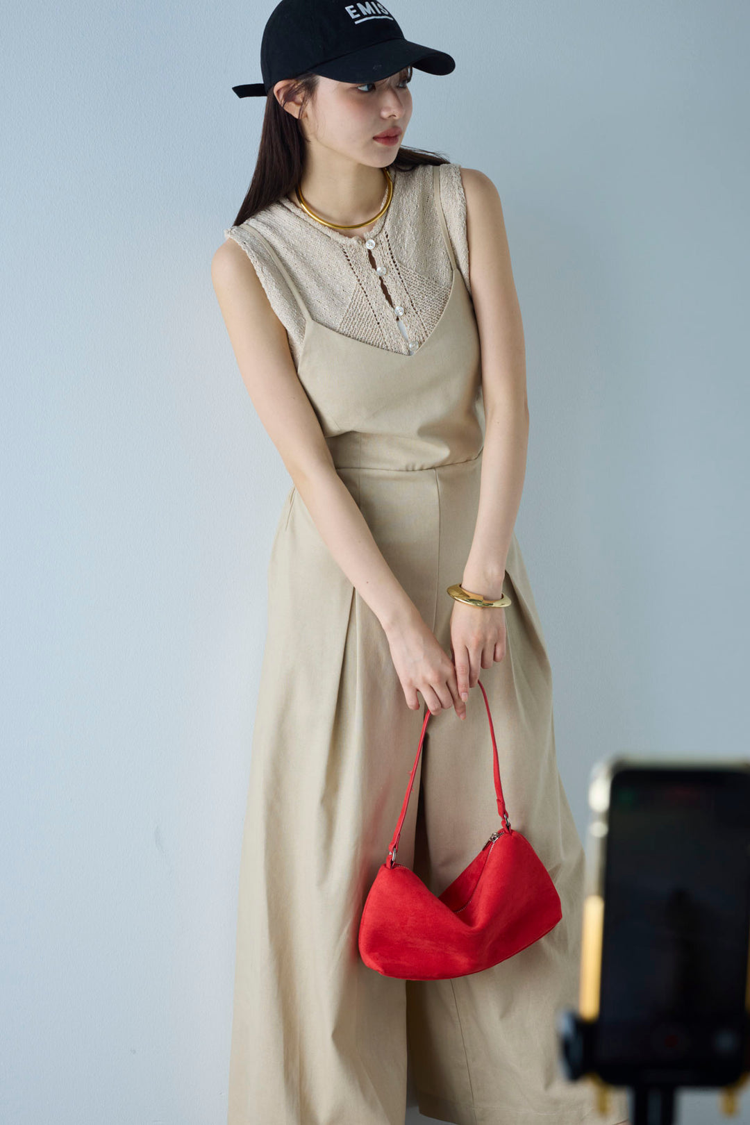 [予約/SET]フロントボタンPO+リネンミックスキャミサロペット(2set)