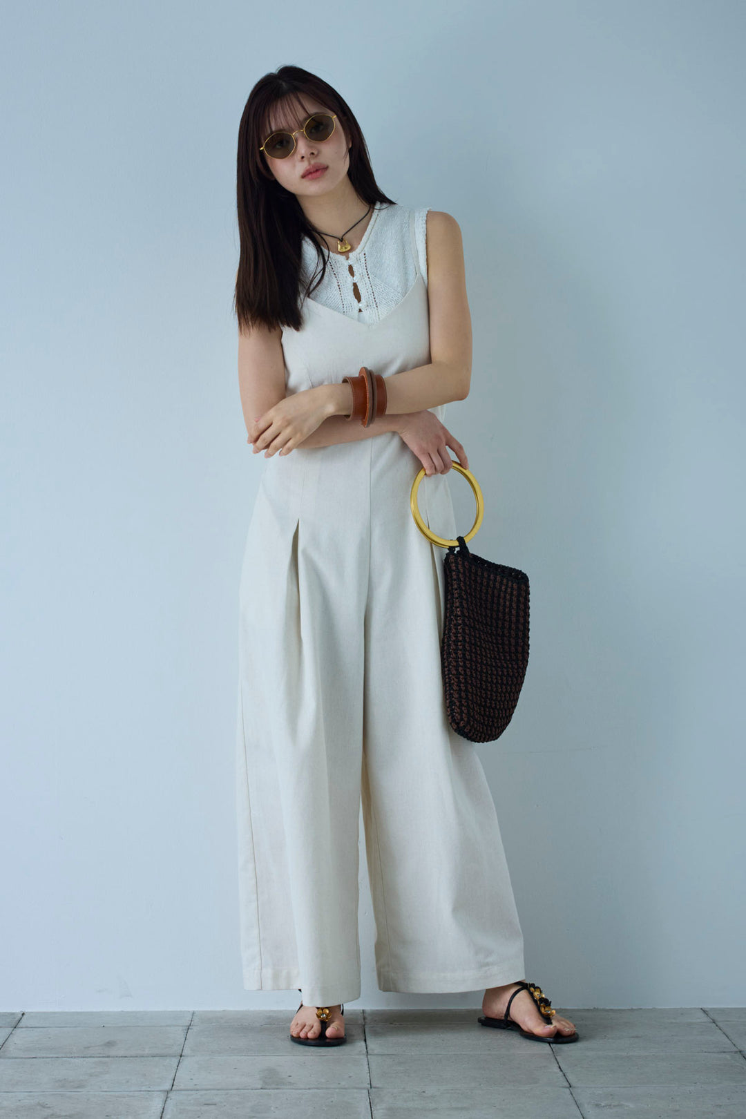 [予約/SET]フロントボタンPO+リネンミックスキャミサロペット(2set)