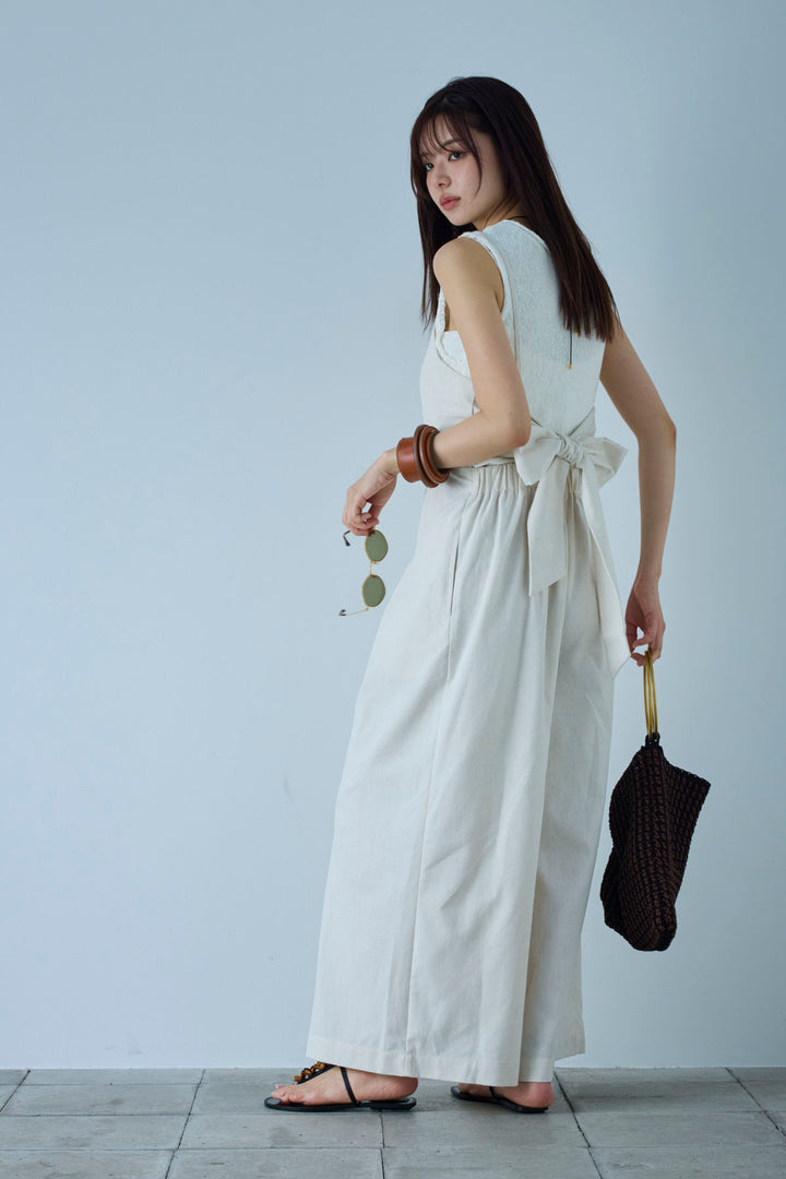 [予約/SET]フロントボタンPO+リネンミックスキャミサロペット(2set)