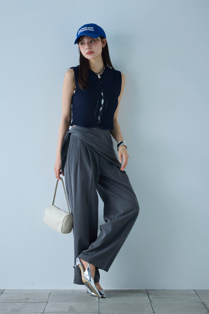 [予約/SET]フロントボタンPO+スカーフ付きタックパンツ(2set)