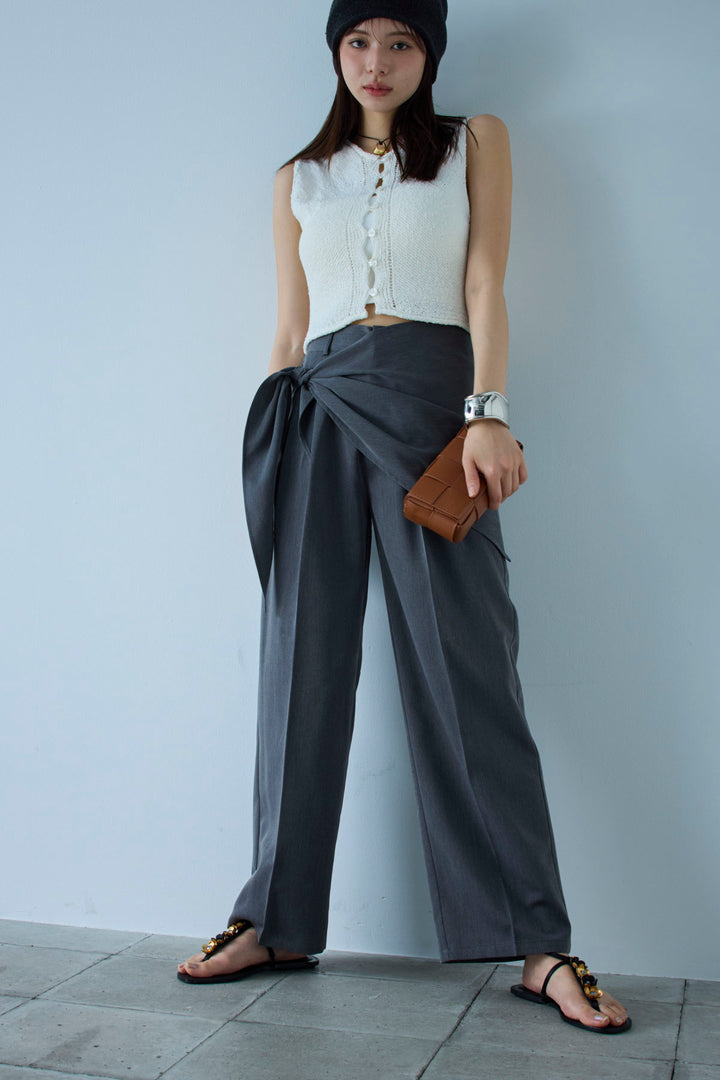 [予約/SET]フロントボタンPO+スカーフ付きタックパンツ(2set)