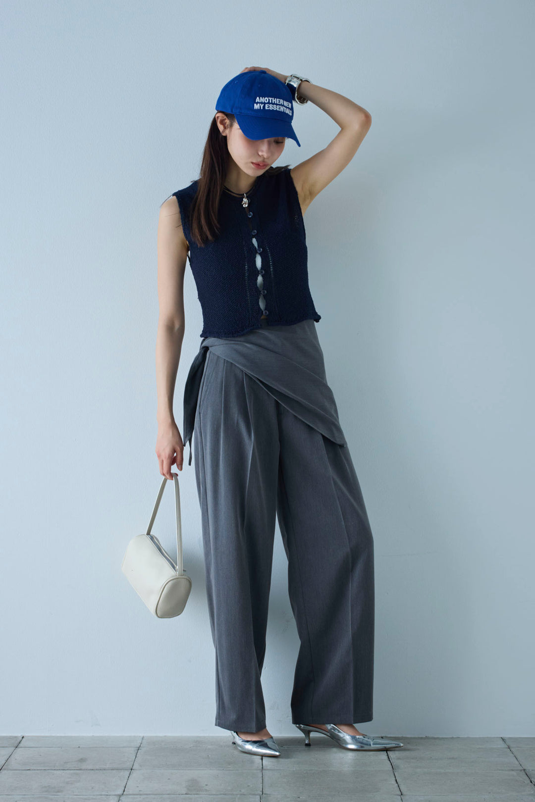 [予約/SET]フロントボタンPO+スカーフ付きタックパンツ(2set)