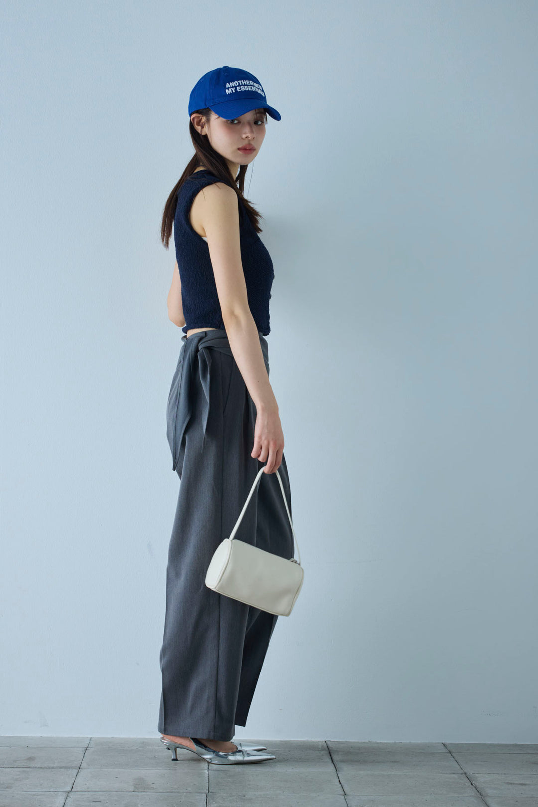 [予約/SET]フロントボタンPO+スカーフ付きタックパンツ(2set)