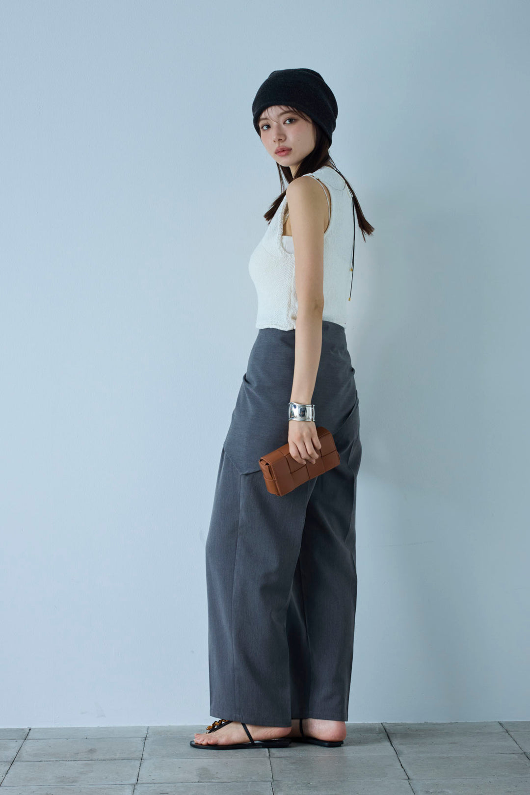 [予約/SET]フロントボタンPO+スカーフ付きタックパンツ(2set)