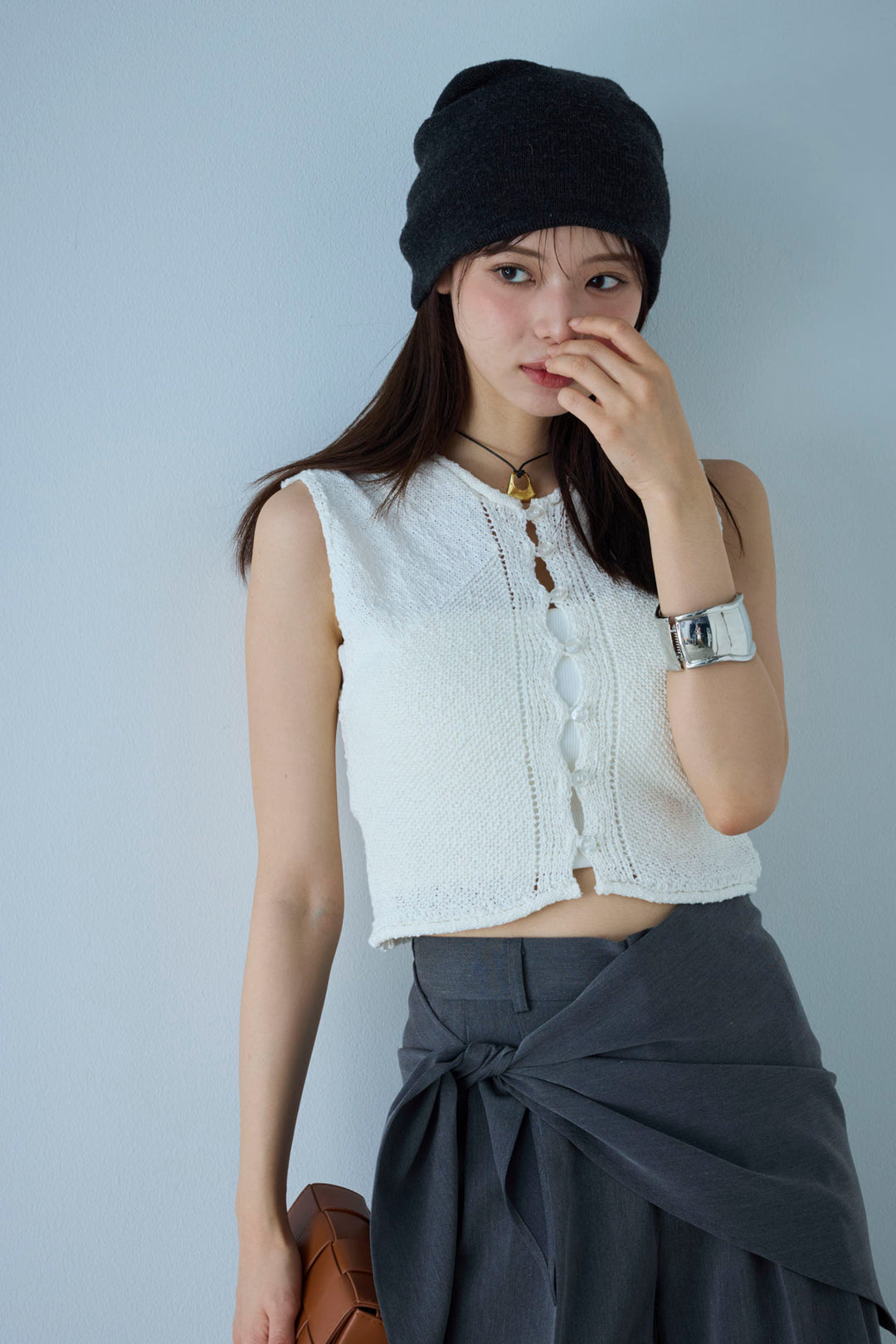 [予約/SET]フロントボタンPO+スカーフ付きタックパンツ(2set)