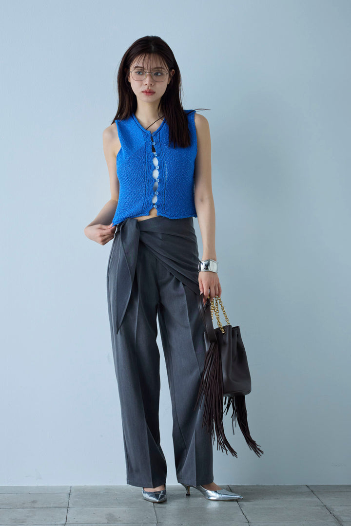 [予約/SET]フロントボタンPO+スカーフ付きタックパンツ(2set)