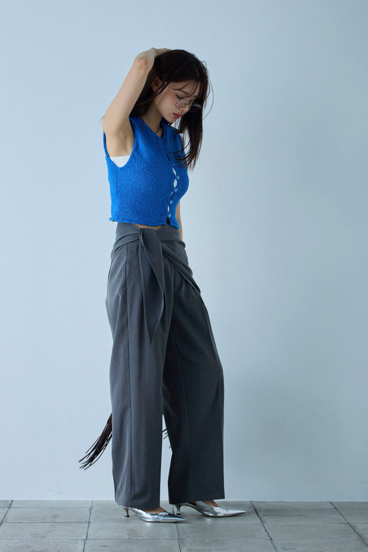 [予約/SET]フロントボタンPO+スカーフ付きタックパンツ(2set)