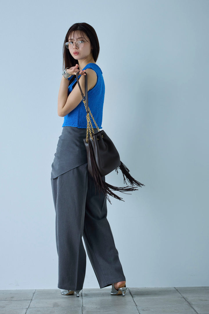 [予約/SET]フロントボタンPO+スカーフ付きタックパンツ(2set)