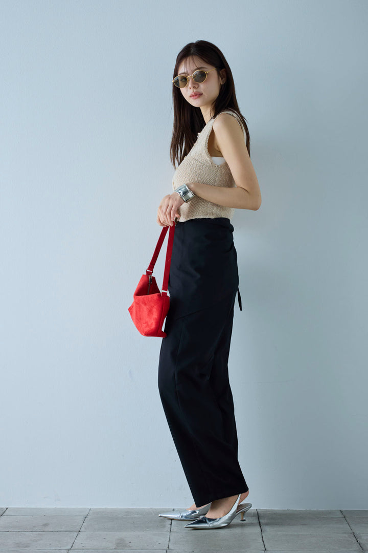 [予約/SET]フロントボタンPO+スカーフ付きタックパンツ(2set)