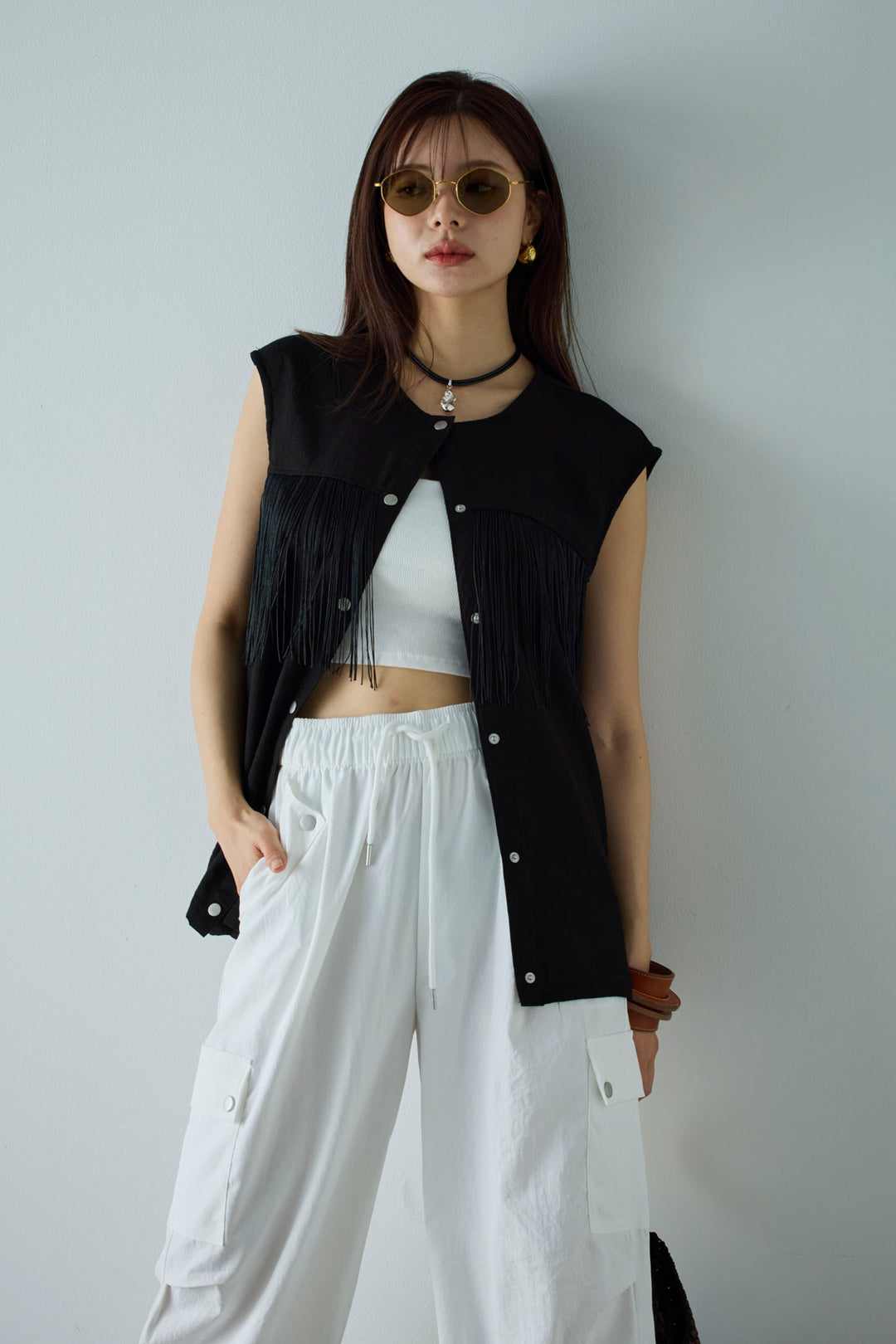 [予約/SET]フリンジデザインノースリーブ+カーゴパンツ(2set)