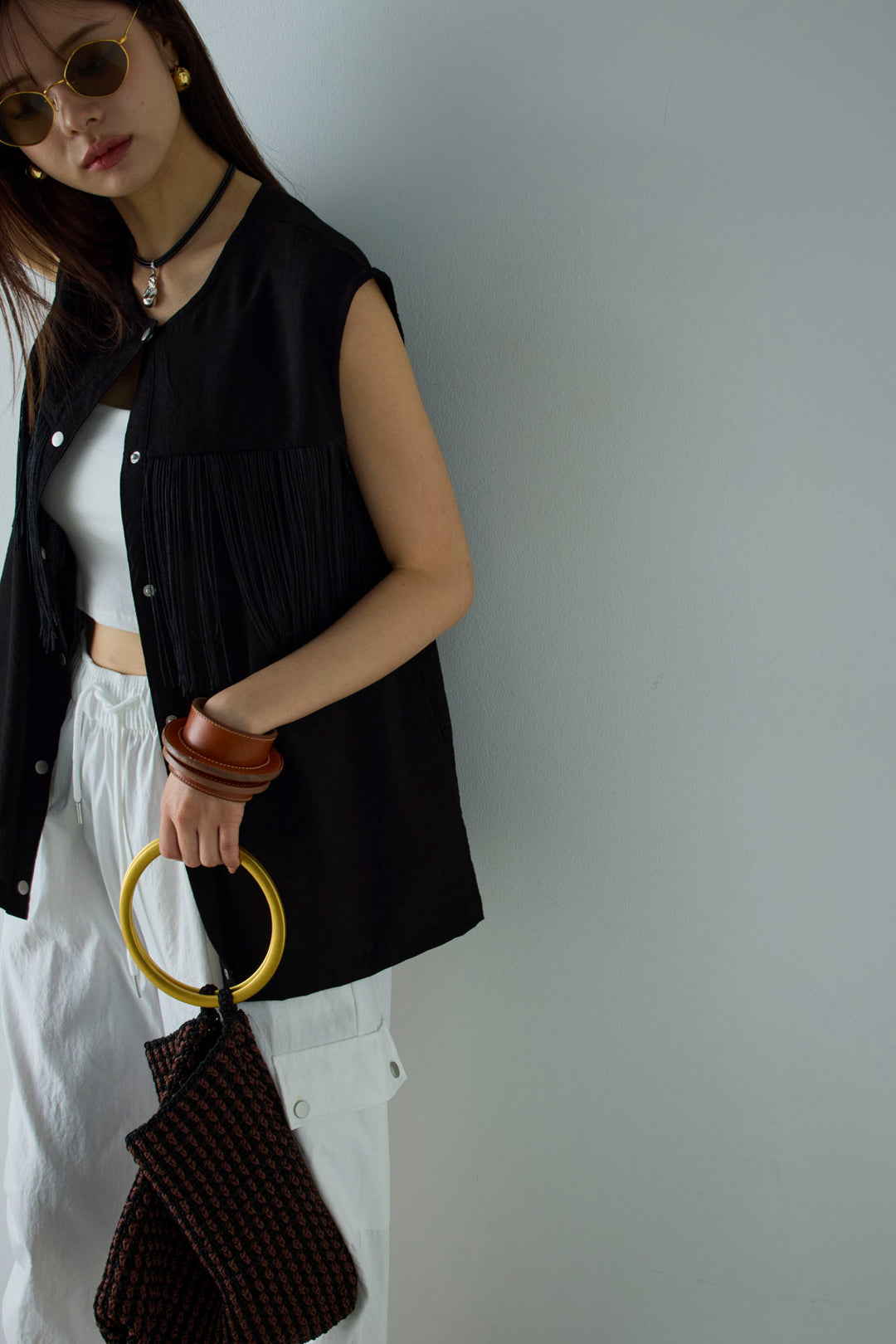 [予約/SET]フリンジデザインノースリーブ+カーゴパンツ(2set)