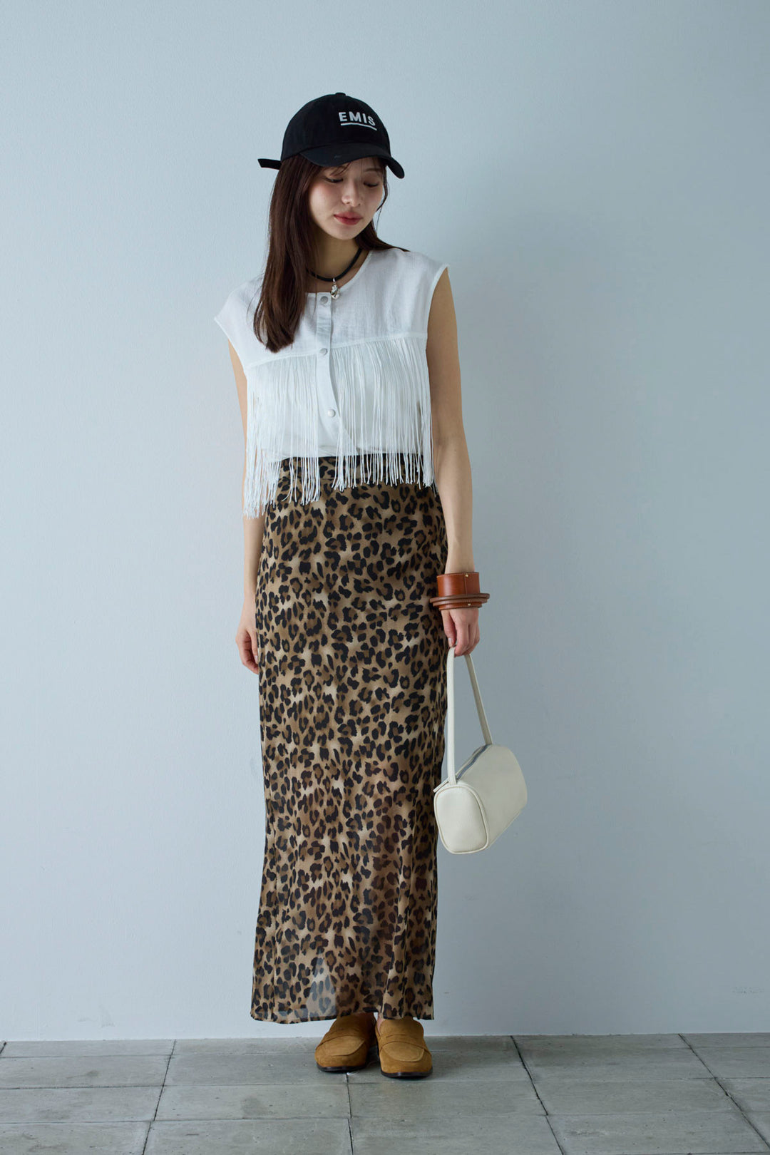 [予約/SET]フリンジデザインノースリーブ+レオパードシアースカート(2set)