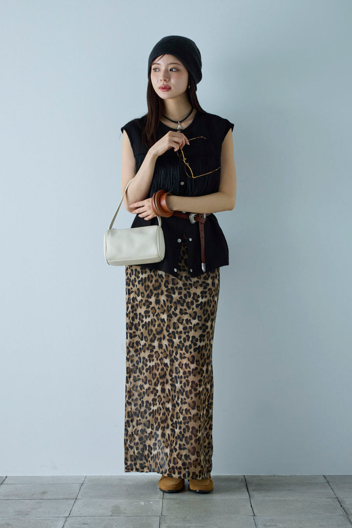 [予約/SET]フリンジデザインノースリーブ+レオパードシアースカート(2set)