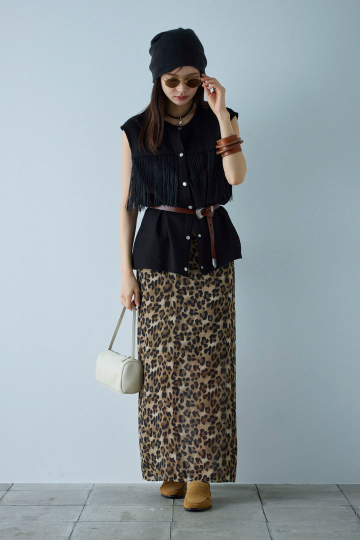 [予約/SET]フリンジデザインノースリーブ+レオパードシアースカート(2set)