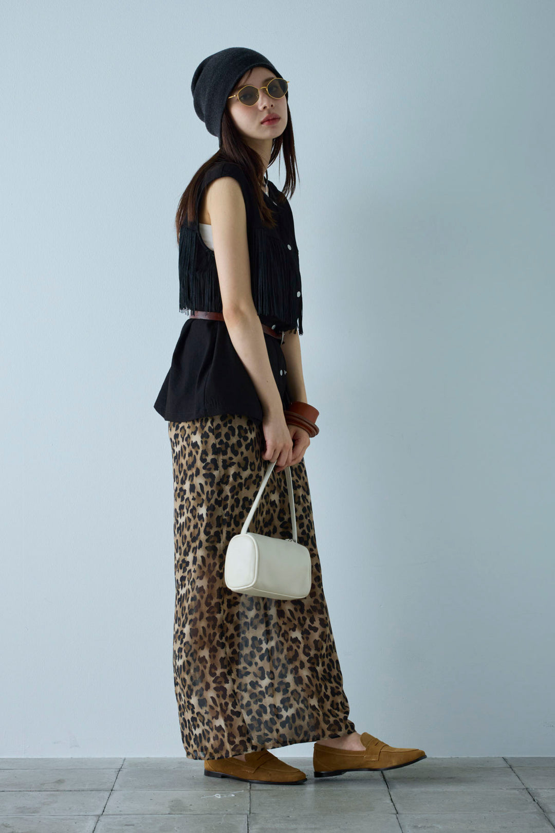 [予約/SET]フリンジデザインノースリーブ+レオパードシアースカート(2set)
