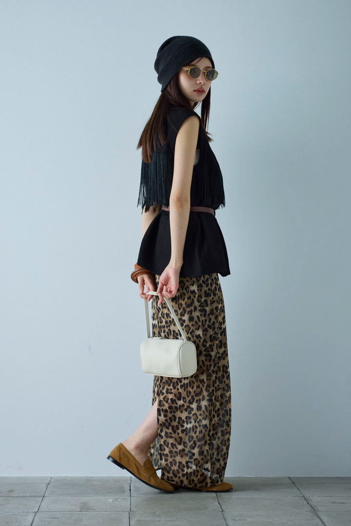 [予約/SET]フリンジデザインノースリーブ+レオパードシアースカート(2set)