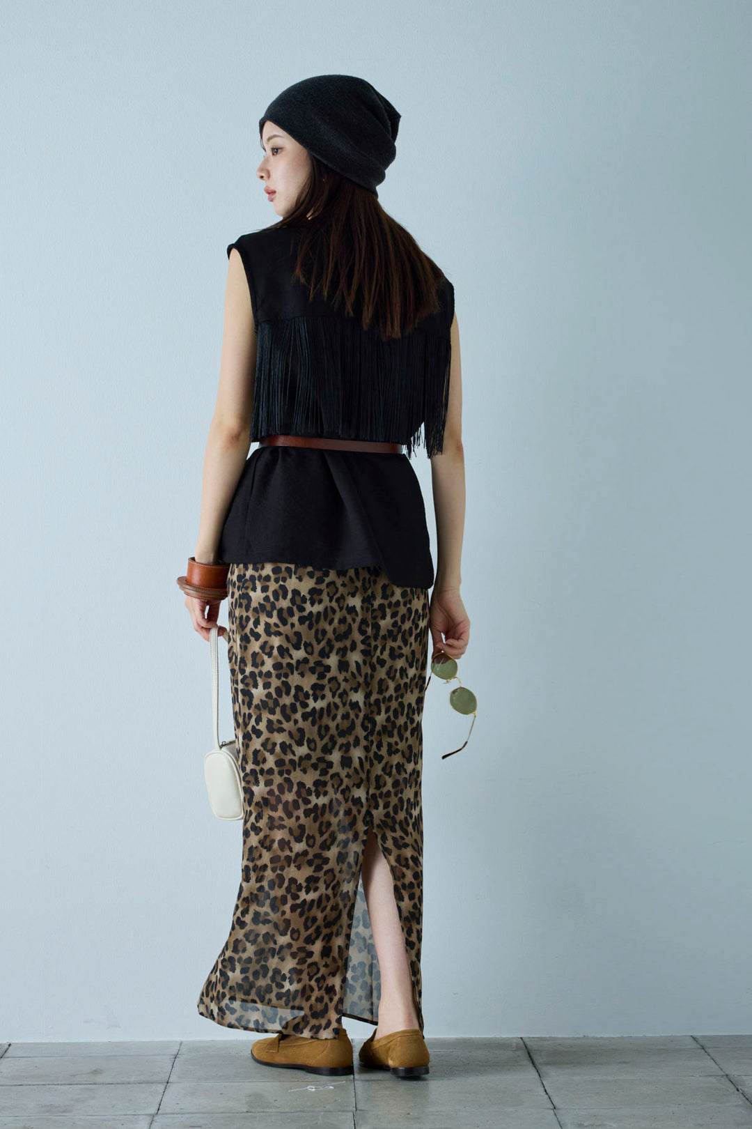 [予約/SET]フリンジデザインノースリーブ+レオパードシアースカート(2set)