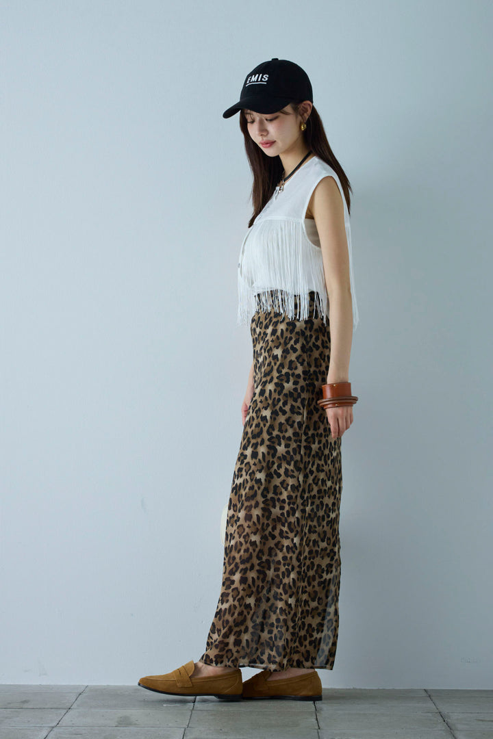 [予約/SET]フリンジデザインノースリーブ+レオパードシアースカート(2set)