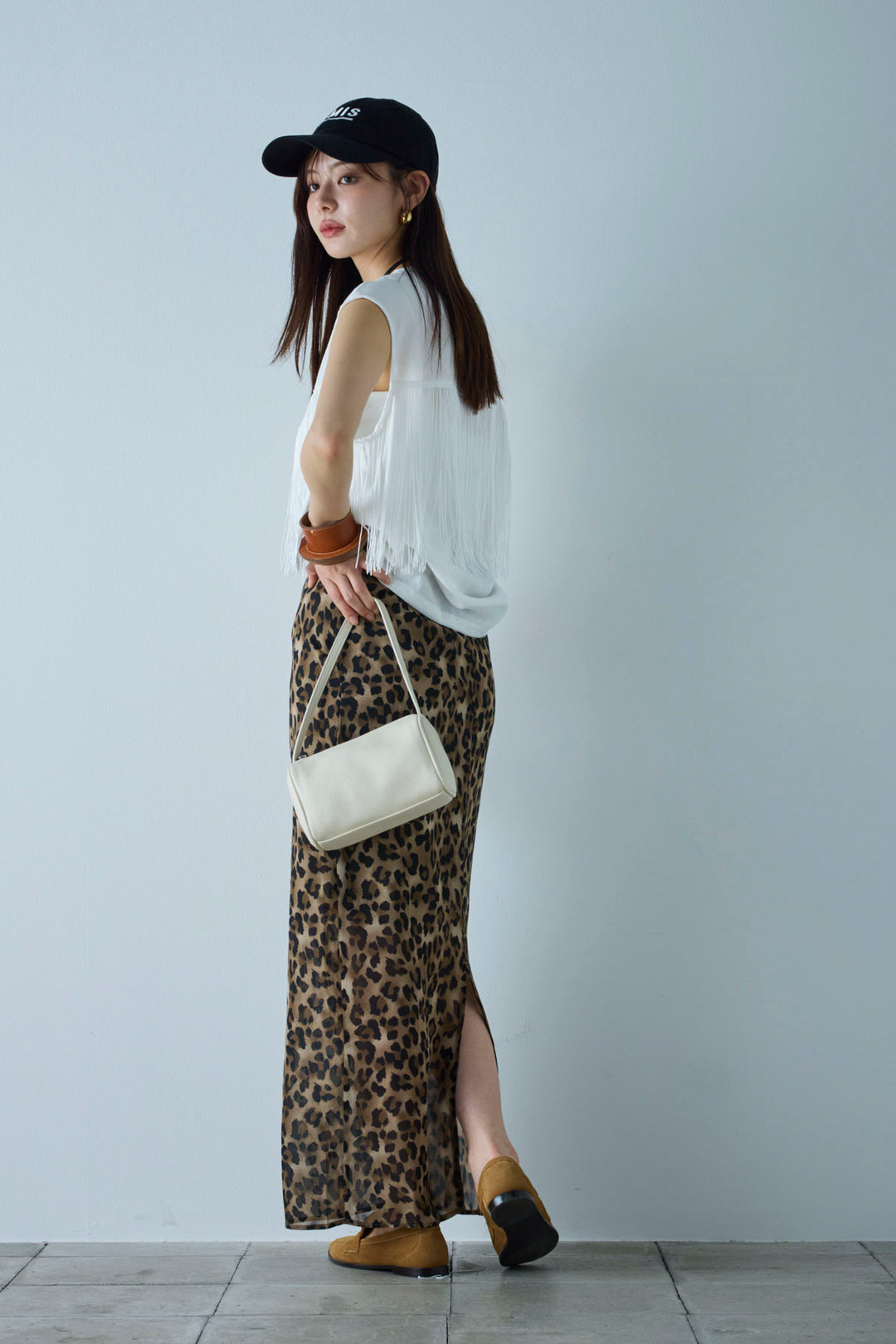 [予約/SET]フリンジデザインノースリーブ+レオパードシアースカート(2set)