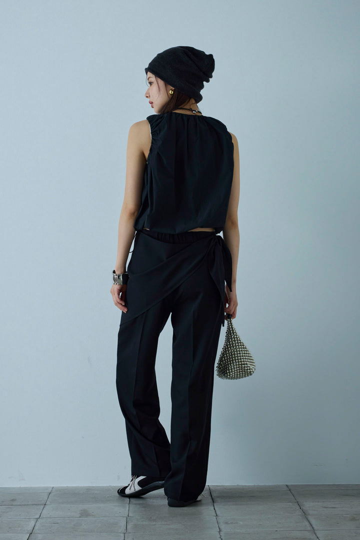 [予約/SET]C/Nタフタギャザークロップドベスト+スカーフ付きタックパンツ(2set)