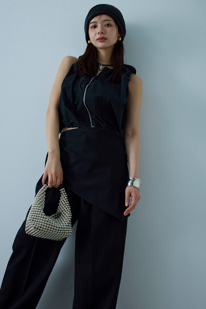 [予約/SET]C/Nタフタギャザークロップドベスト+スカーフ付きタックパンツ(2set)